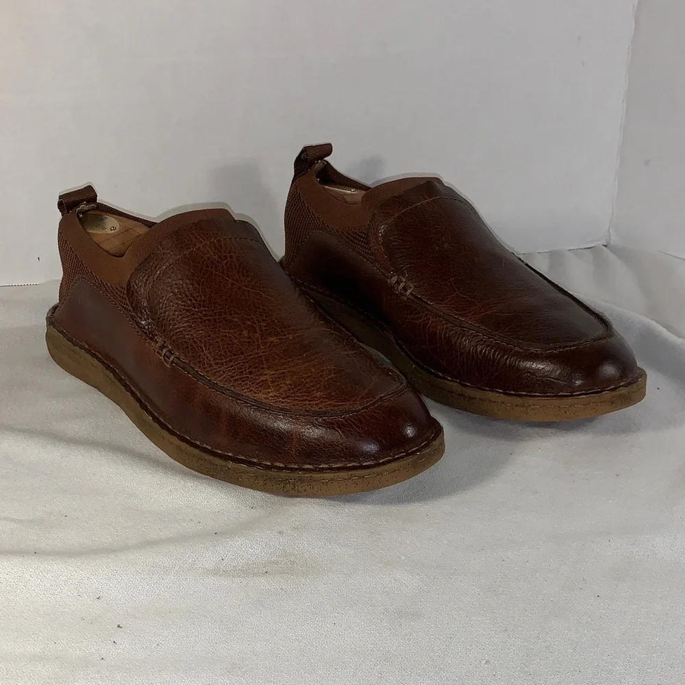 Born Men's Chestnut Brown Leather and Mesh Slip-On Loafers